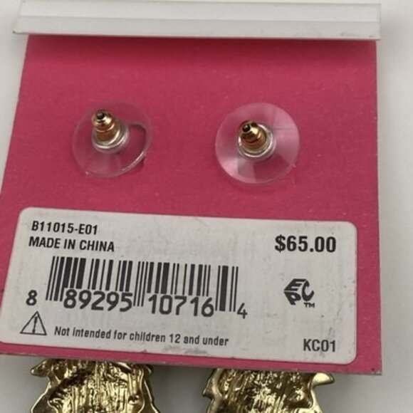 Betsey Johnson Earrings Keeping Up With The Critters Peacock Bird Teal Crystal - Picture 6 of 8